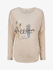 Pull ample motif plumes irisées - Beige - 4