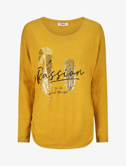 Pull ample motif plumes irisées - Moutarde - 1