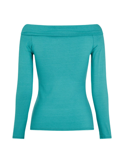 Top à col V à revers et manches 3/4 - Turquoise - 2