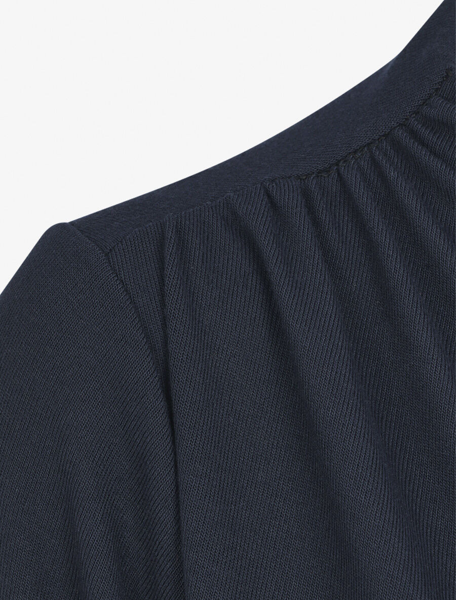 Pull droit uni effet drapé - Marine - 3