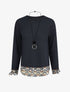 Pull fin bi-matière à imprimé fantaisie - Marine - 4