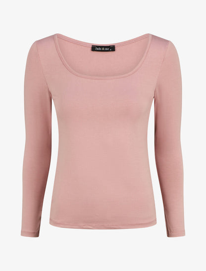 Top basique ajusté manches longues - Rose poudré - 1