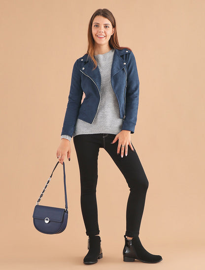Veste en suédine style perfecto - Marine - 4