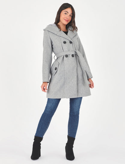 Manteau long croisé à capuche - Gris - 4