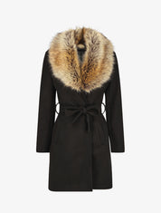 Manteau long col en fourrure - Noir - 4