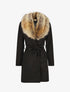 Manteau long col en fourrure - Noir - 4