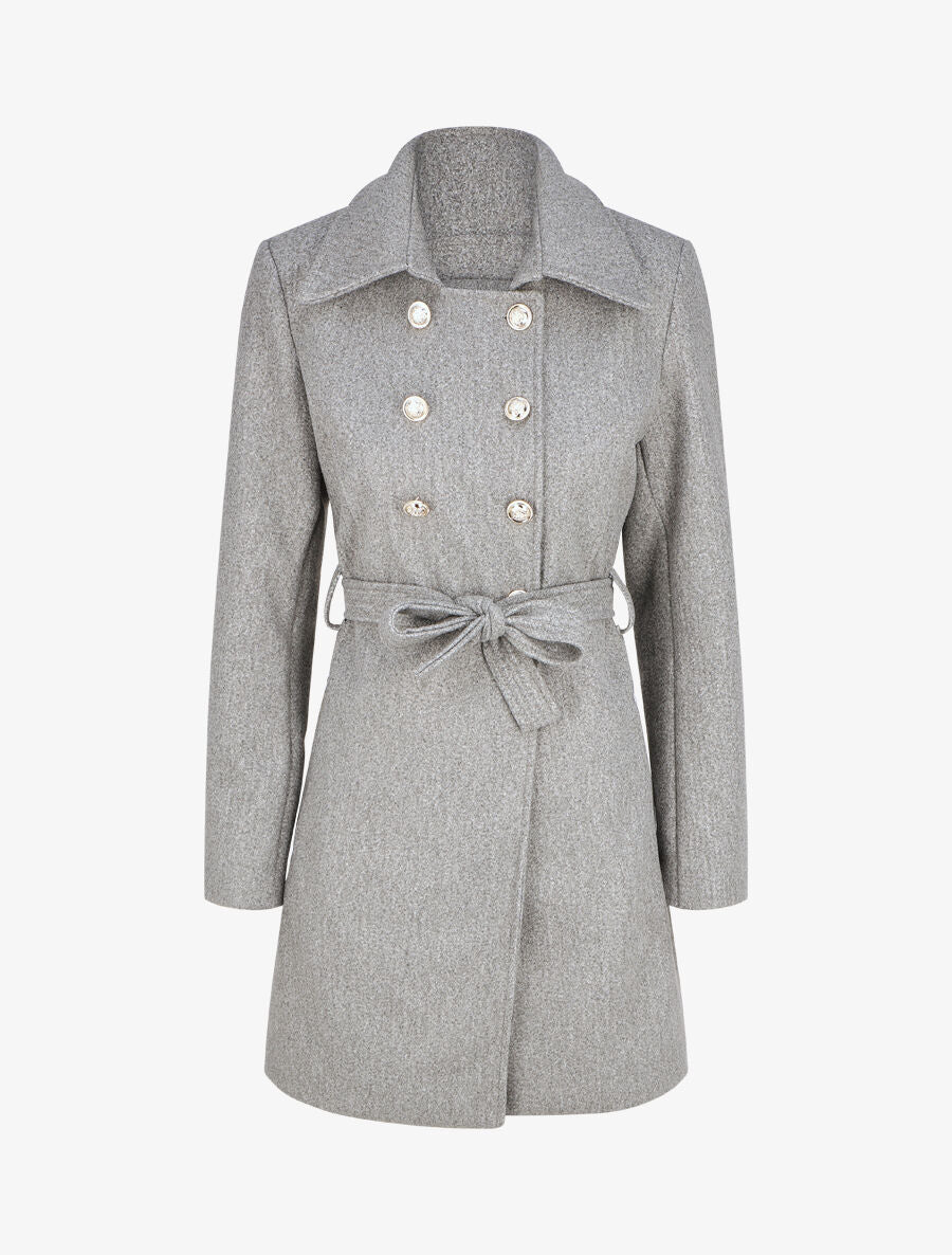Manteau uni à boutons décoratifs - Gris - 1