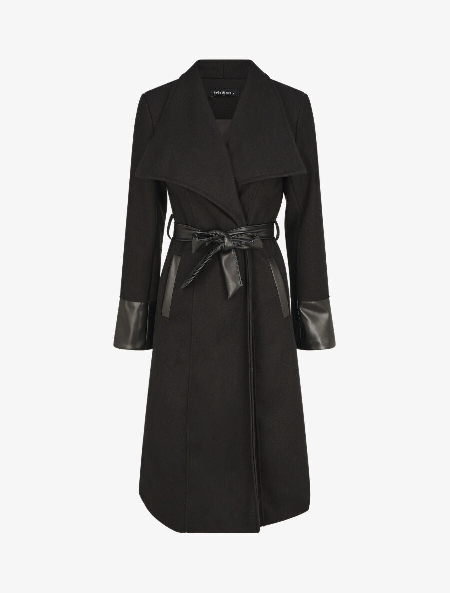 Manteau uni à manches en simili - Noir - 4