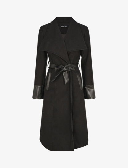 Manteau uni à manches en simili - Noir - 4