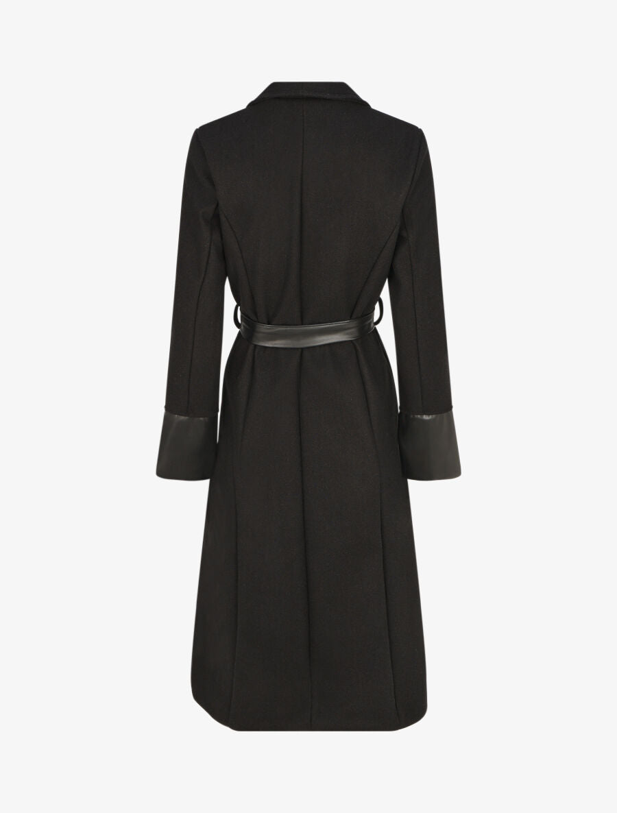 Manteau uni à manches en simili - Noir - 2