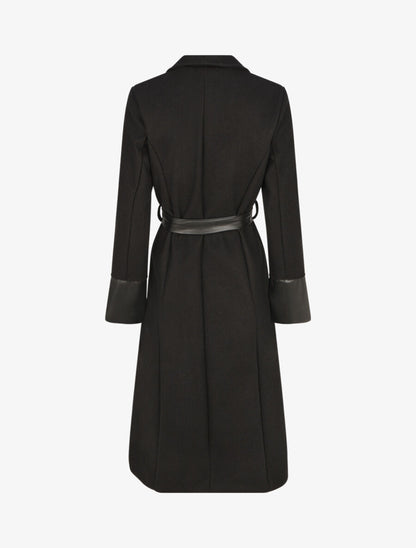 Manteau uni à manches en simili - Noir - 2