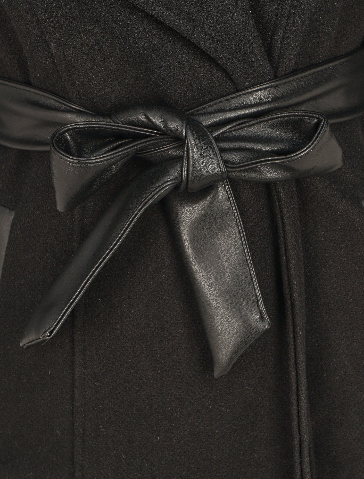 Manteau uni à manches en simili - Noir - 3