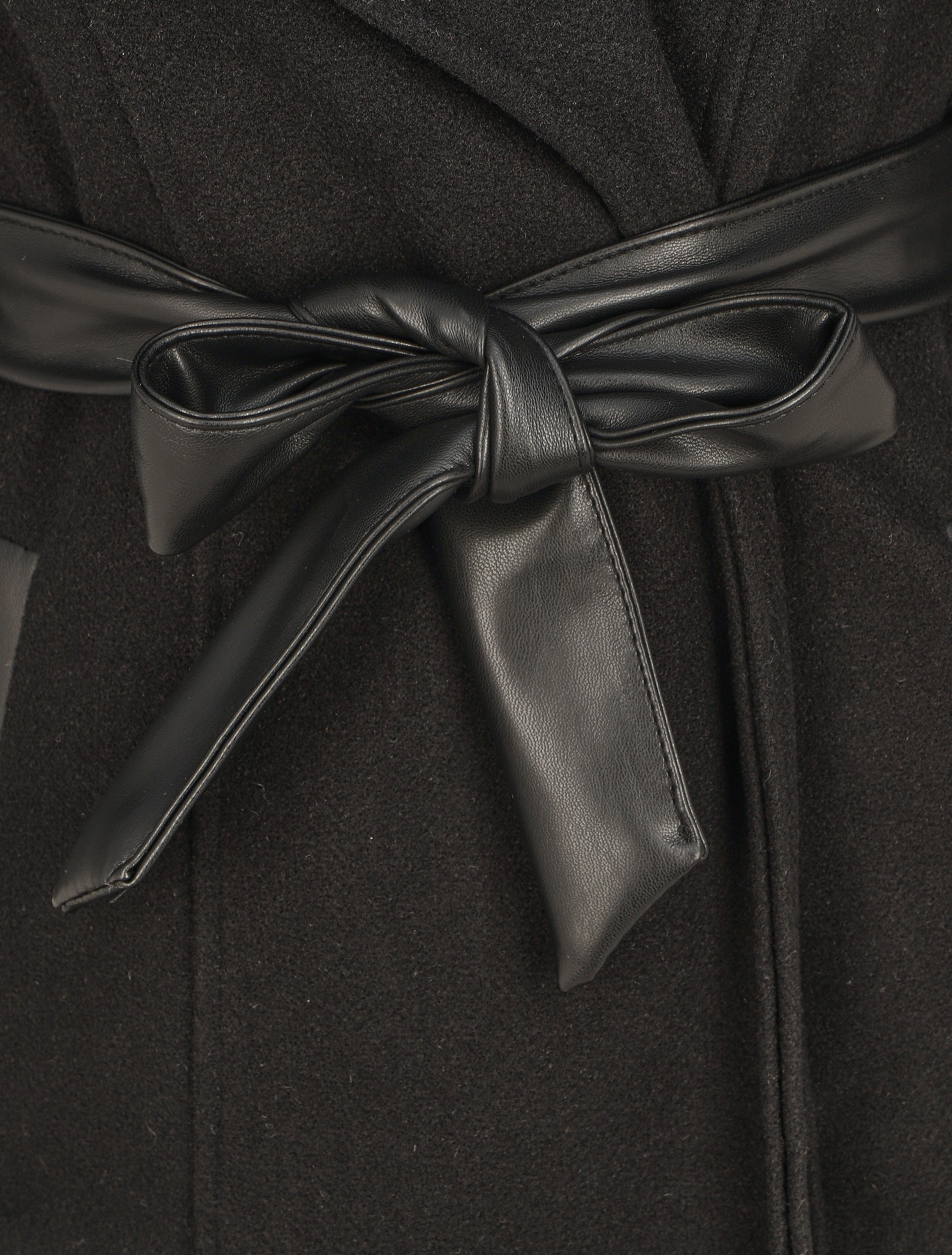 Manteau uni à manches en simili - Noir - 3
