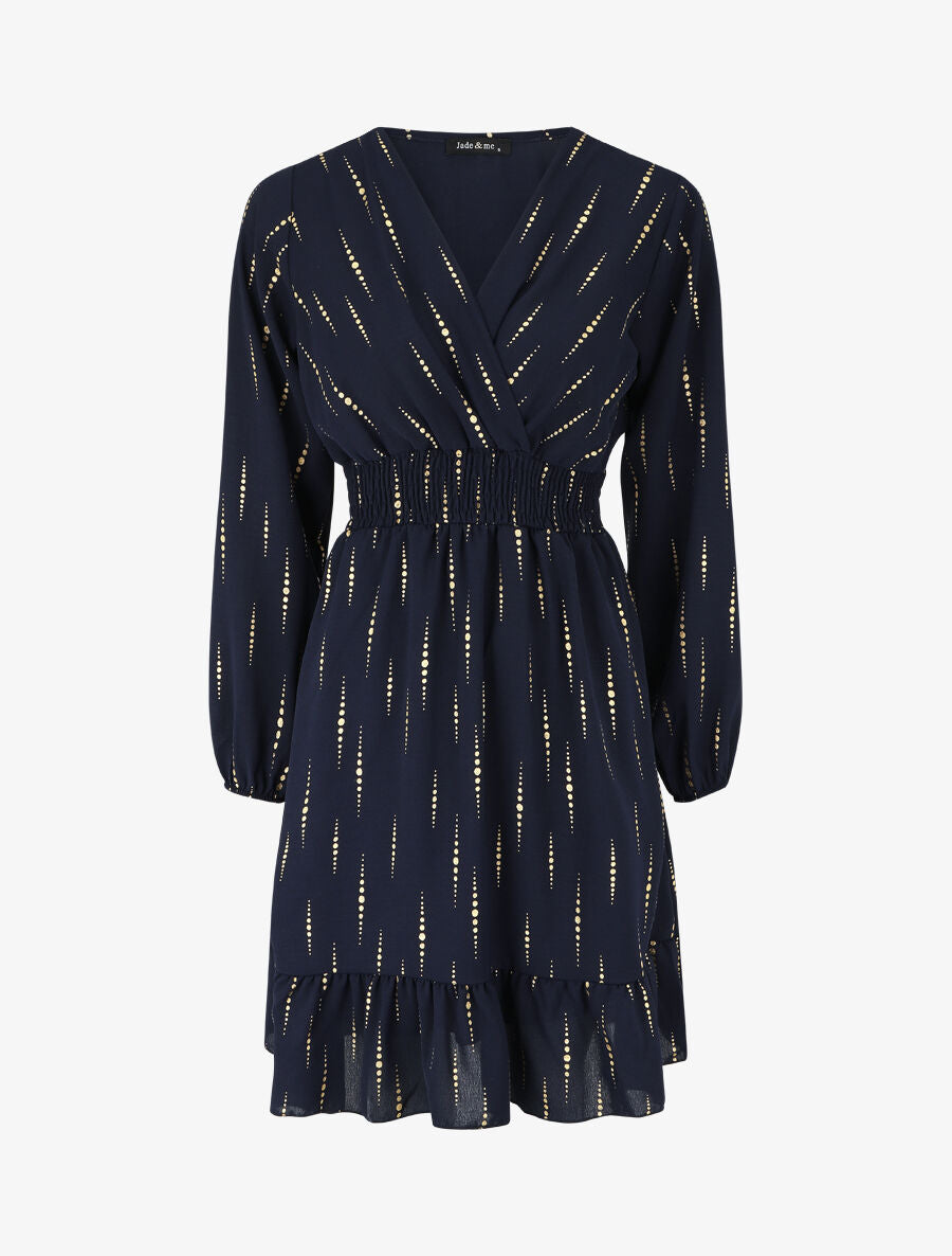 Robe mi-longue évasée imprimé graphique irisé - Marine - 1