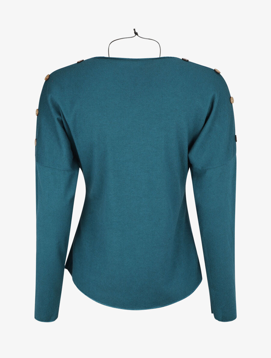 Pull droit uni à boutons - Bleu canard - 2
