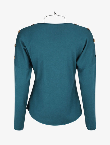 Pull droit uni à boutons - Bleu canard - 2