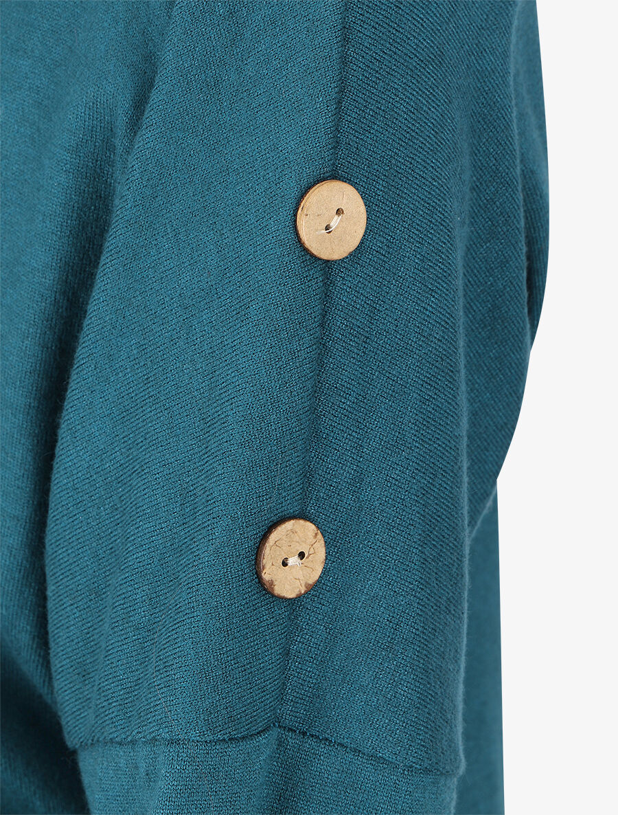Pull droit uni à boutons - Bleu canard - 3