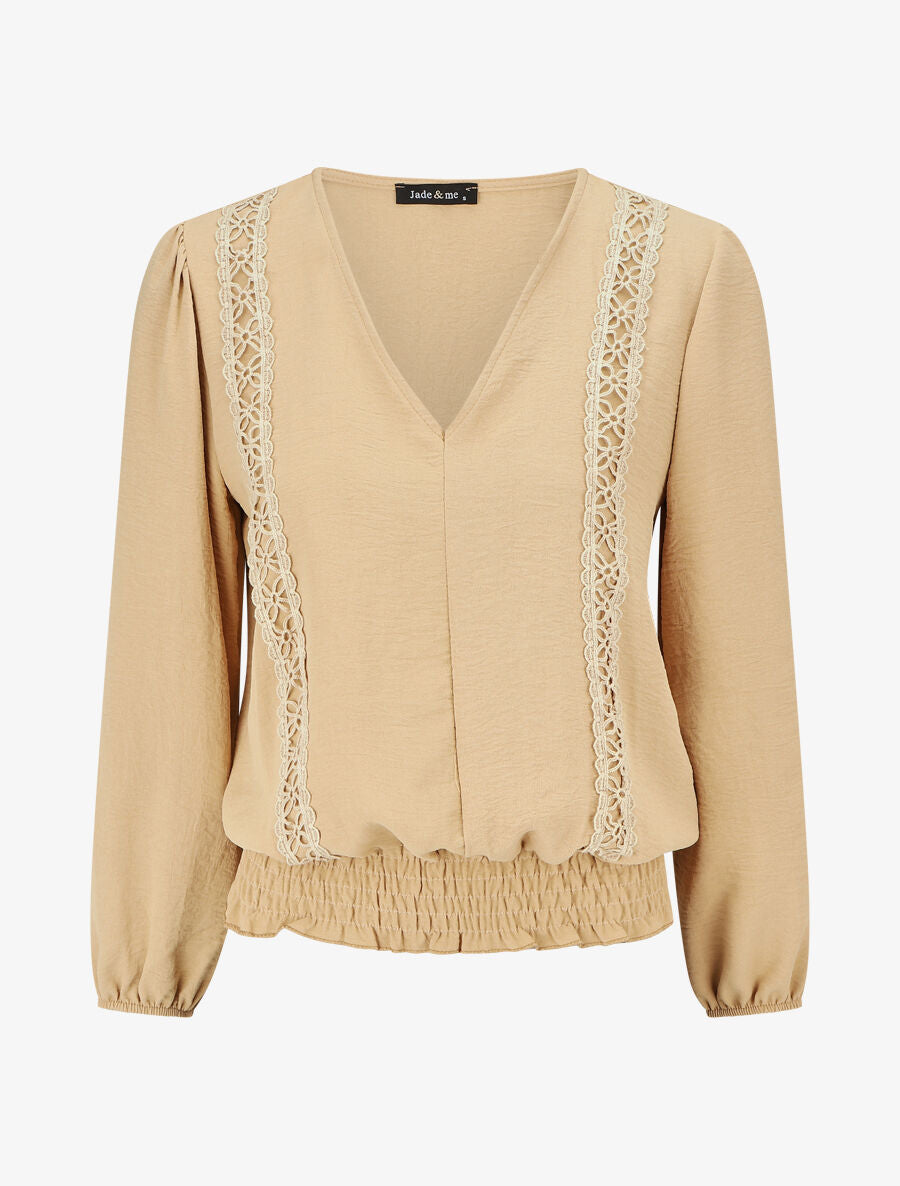 Top élastiqué à crochet - Beige - 4