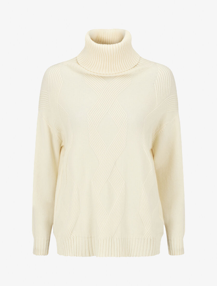 Pull uni à col roulé - Crème - 1
