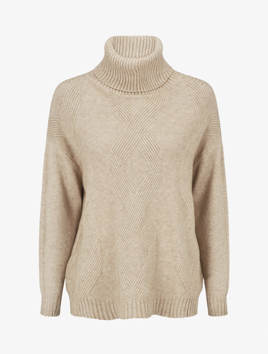 Pull uni à col roulé - Beige - 4