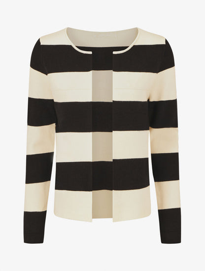 Gilet ouvert à rayures coupe droite - Écru - 1