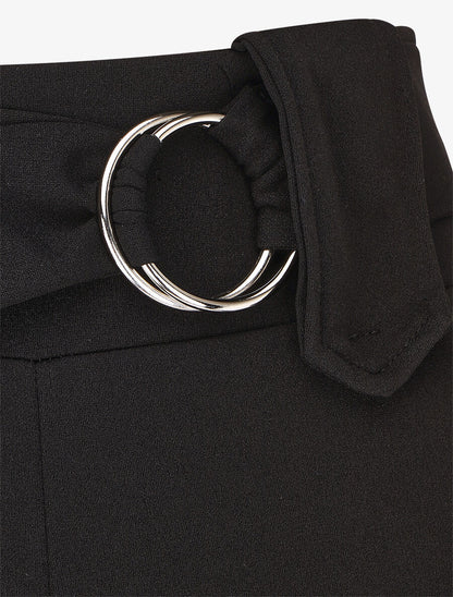 Pantalon droit taille haute ceinture fantaisie - Noir - 3