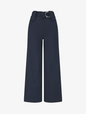 Pantalon droit taille haute ceinture fantaisie - Marine - 1