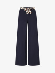 Pantalon ample taille haute ceinture fantaisie - Marine - 4