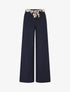 Pantalon ample taille haute ceinture fantaisie - Marine - 4