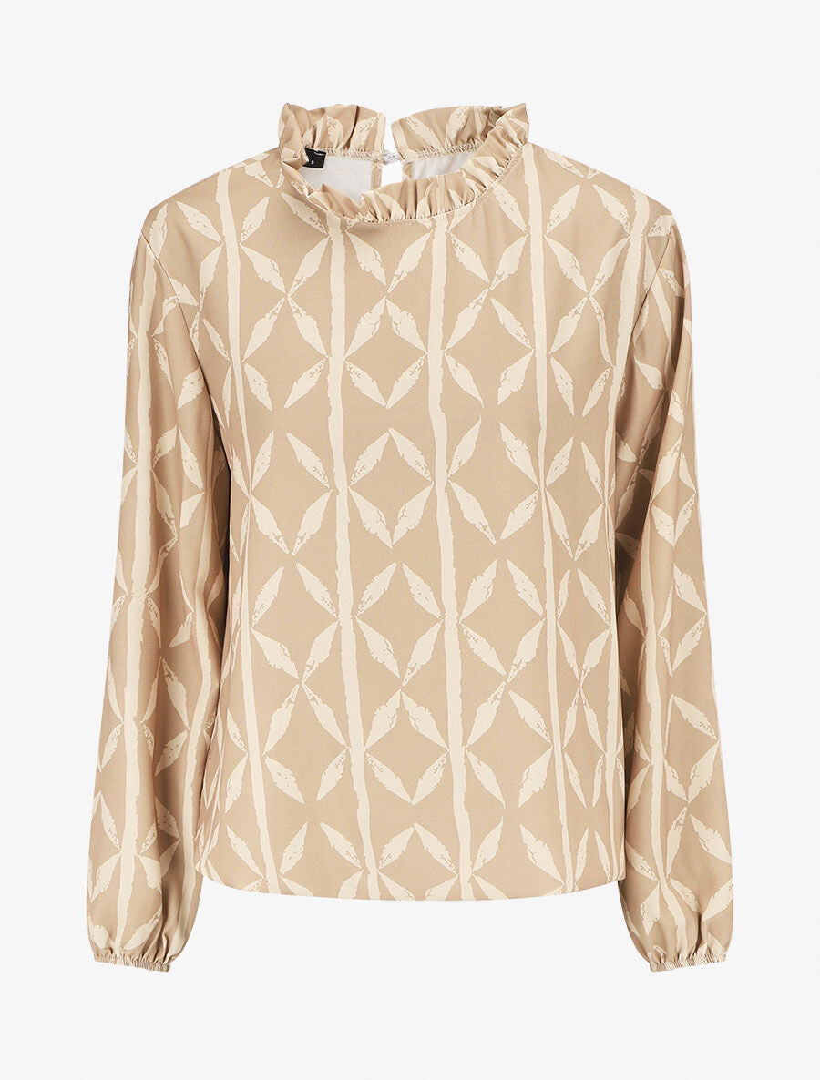 Top ample imprimé graphique - Beige - 4