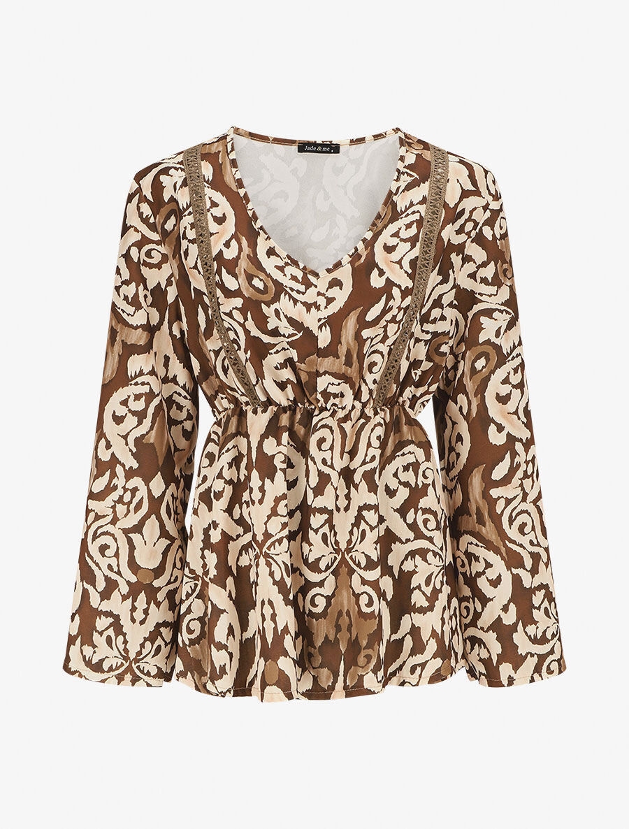 Top empire manches longues imprimé graphique - Marron - 1