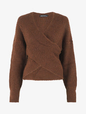 Pull cache-coeur en maille - Marron - 4