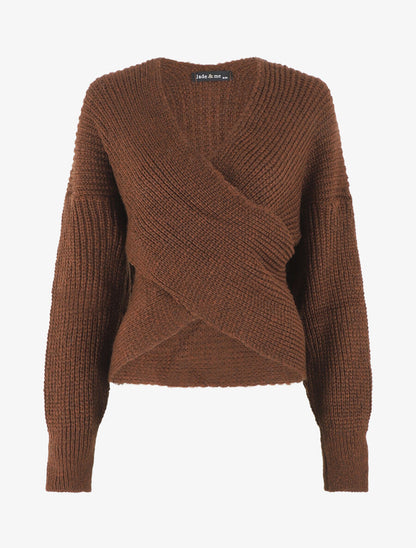 Pull cache-coeur en maille - Marron - 4