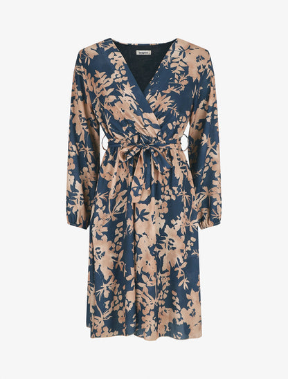 Robe mi-longue imprimé floral coupe évasée - Marine - 6