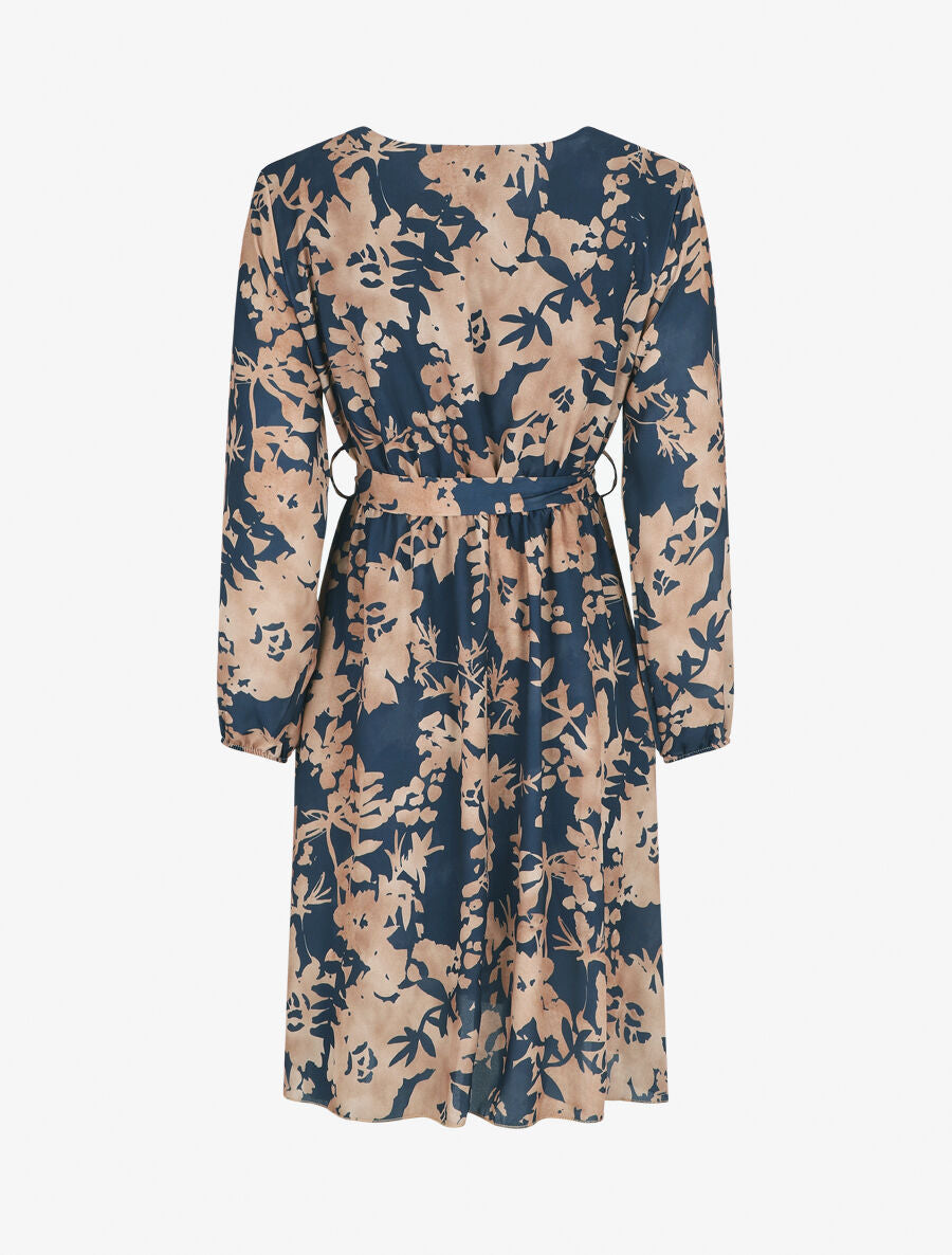 Robe mi-longue imprimé floral coupe évasée - Marine - 2