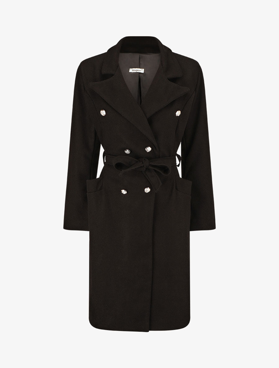 Manteau long coupe droite - Noir - 4