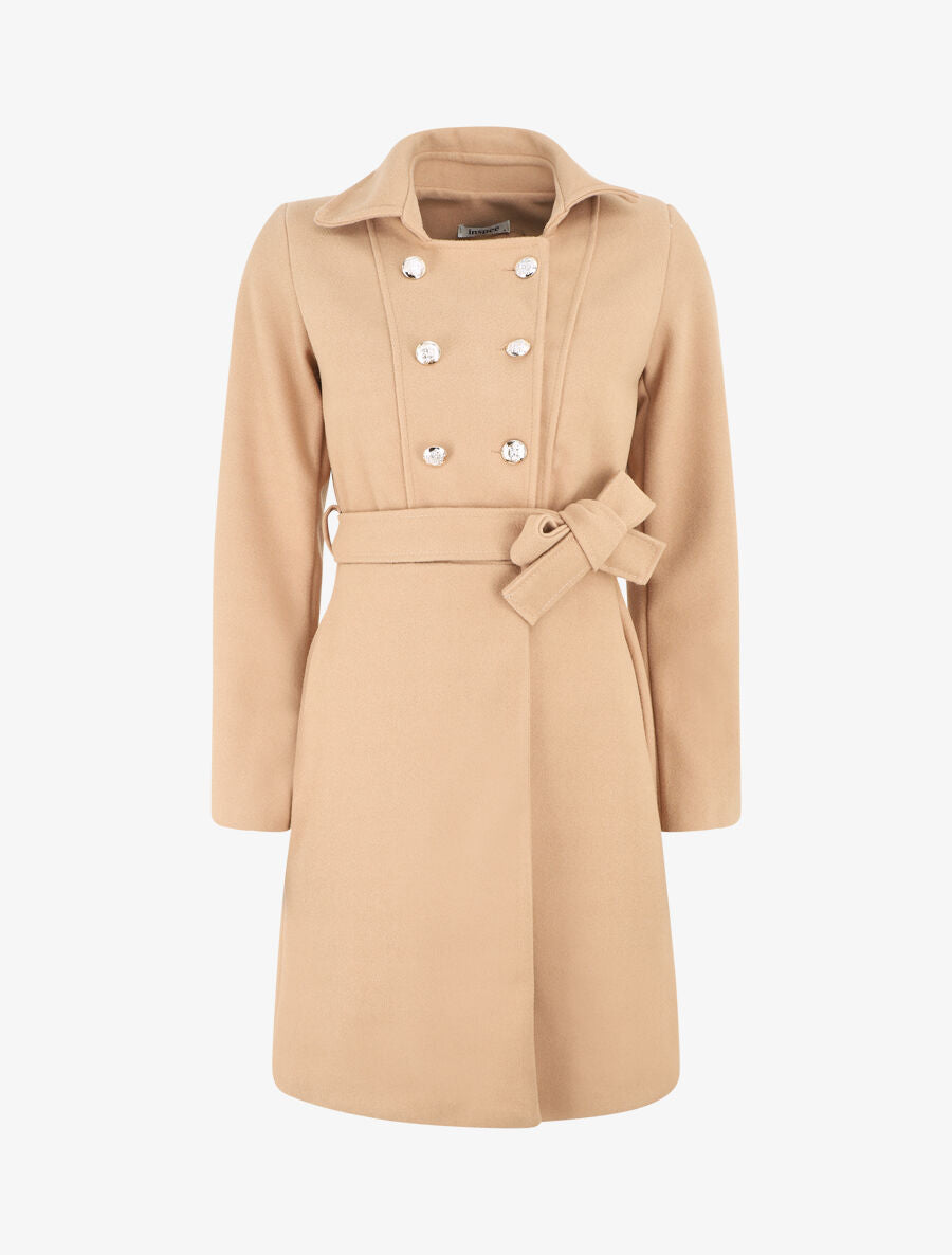 Manteau long uni coupe droite - Camel - 1