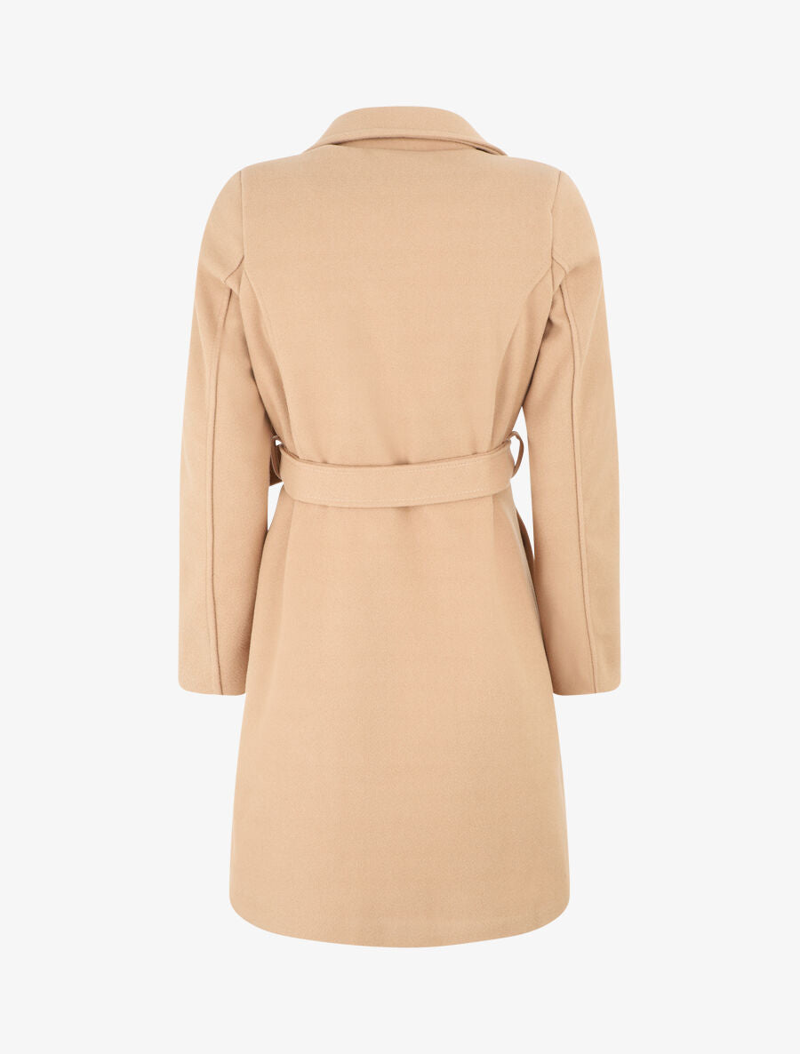 Manteau long uni coupe droite - Camel - 2