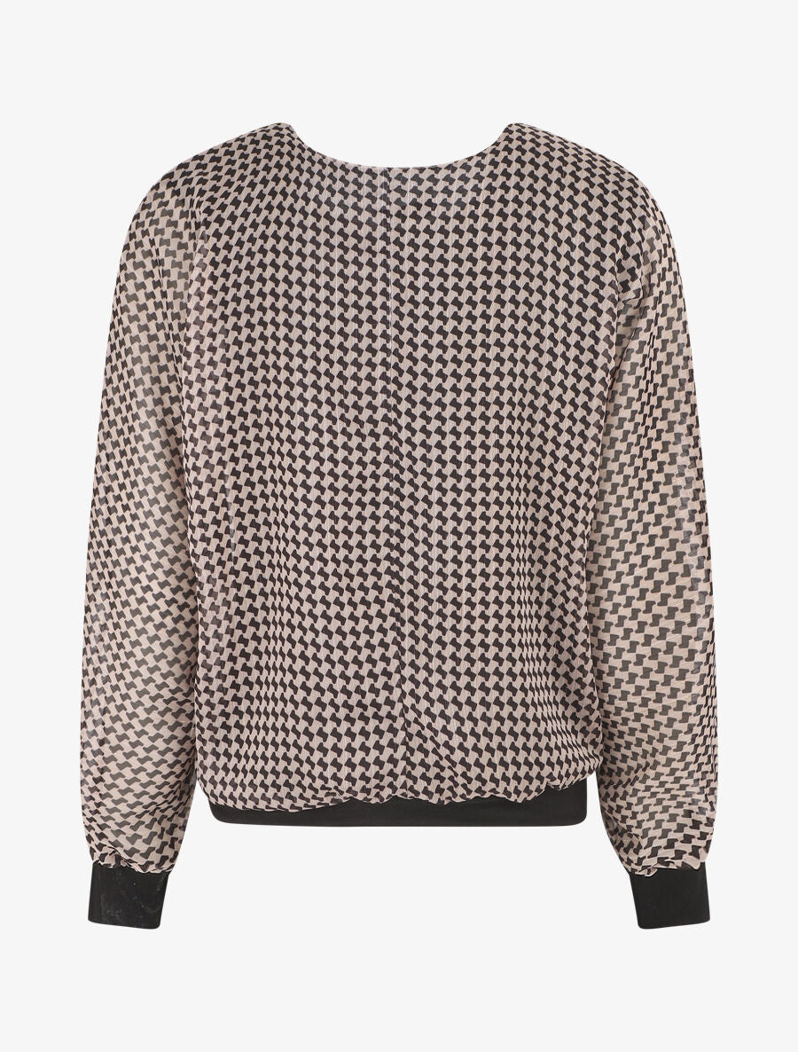 Top imprimé graphique ample col rond - Beige - 2