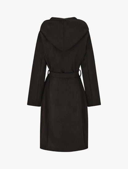 Manteau long ceinturé à capuche - Noir - 2