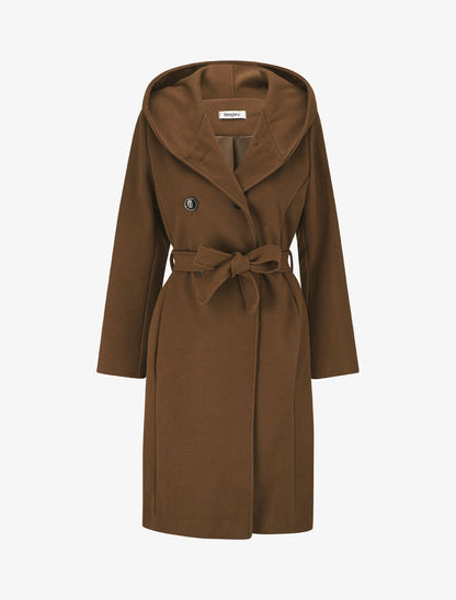 Manteau long ceinturé à capuche - Marron - 1