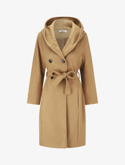 Manteau long ceinturé à capuche - Camel - 1
