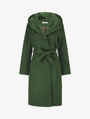 Manteau long ceinturé à capuche - Vert sapin - 1