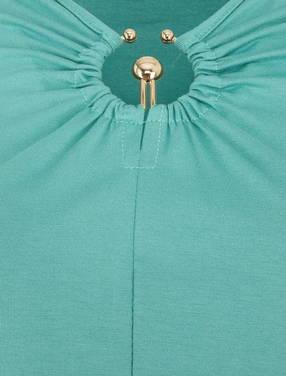 T-shirt à empiècement doré - Vert turquoise - 3
