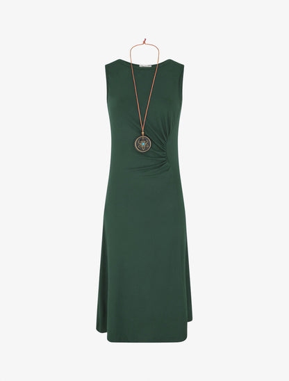 Robe longue unie effet drapé - Vert sapin - 5