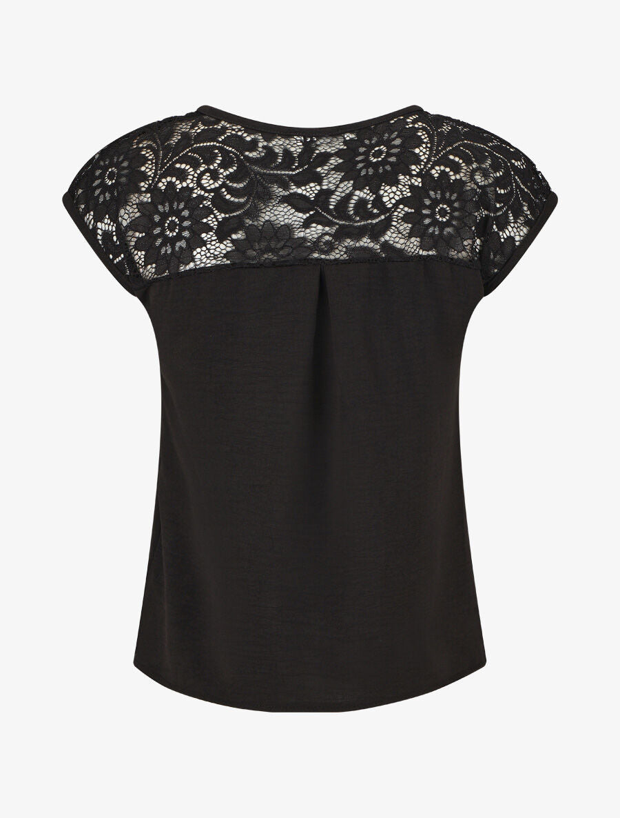 Top uni à zip et dentelle - Noir - 2