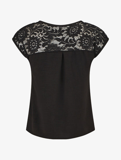 Top uni à zip et dentelle - Noir - 2