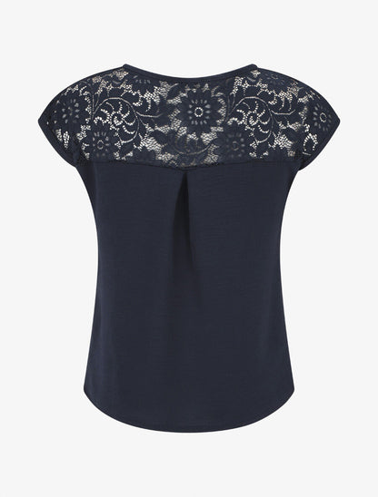 Top uni à zip et dentelle - Marine - 2