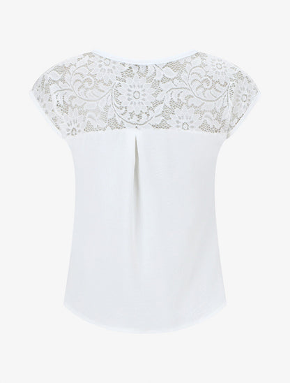Top uni à zip et dentelle - Blanc - 2