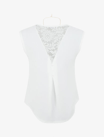 Top sans manches et dos en dentelle - Blanc - 2